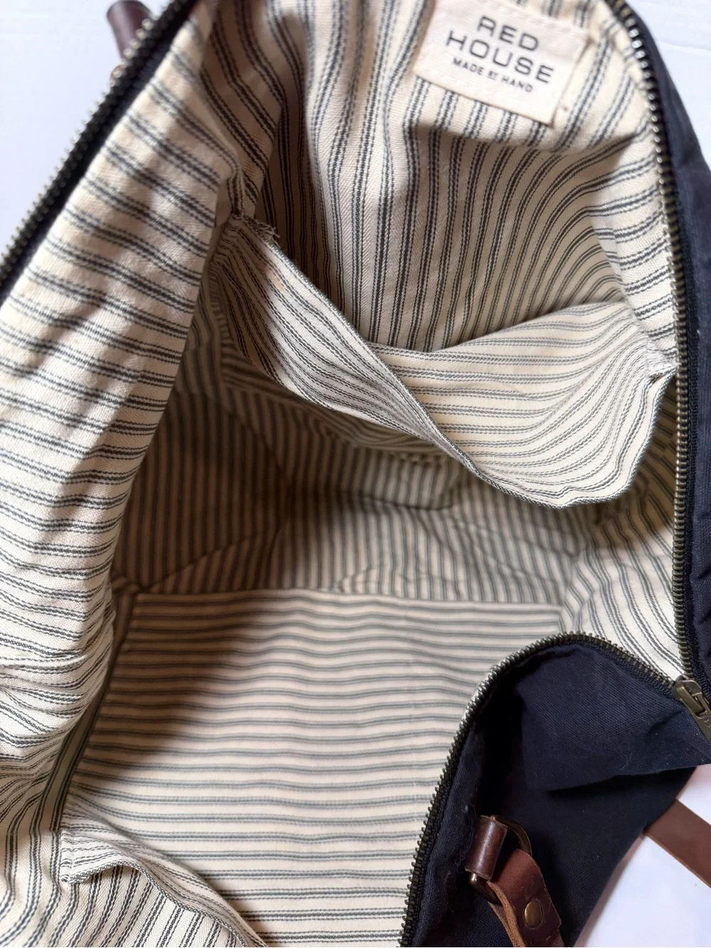 RED HOUSE Waxed Canvas Weekend Tote with Leather Straps - Gray made by hand